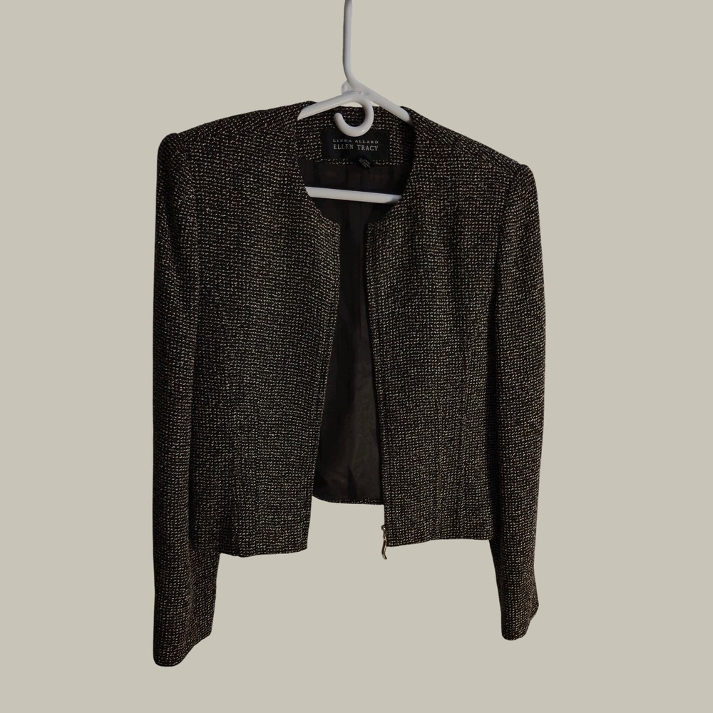 Linda Allard Ellen Tracy Jacket Women 10 Wool Tweed Zip Vintage office-siren